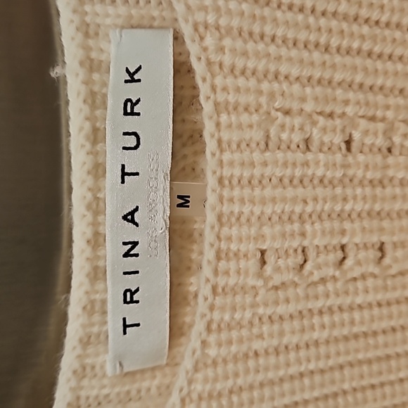 💕TRINA TURK💕 Dalhart Sweater ~ Ecru 100% Ribbed Knit Merino Wool Medium - Picture 10 of 12